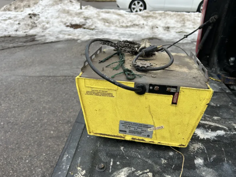 Old Stanley Imperial garage door opener featuring outdated DIP switch security
