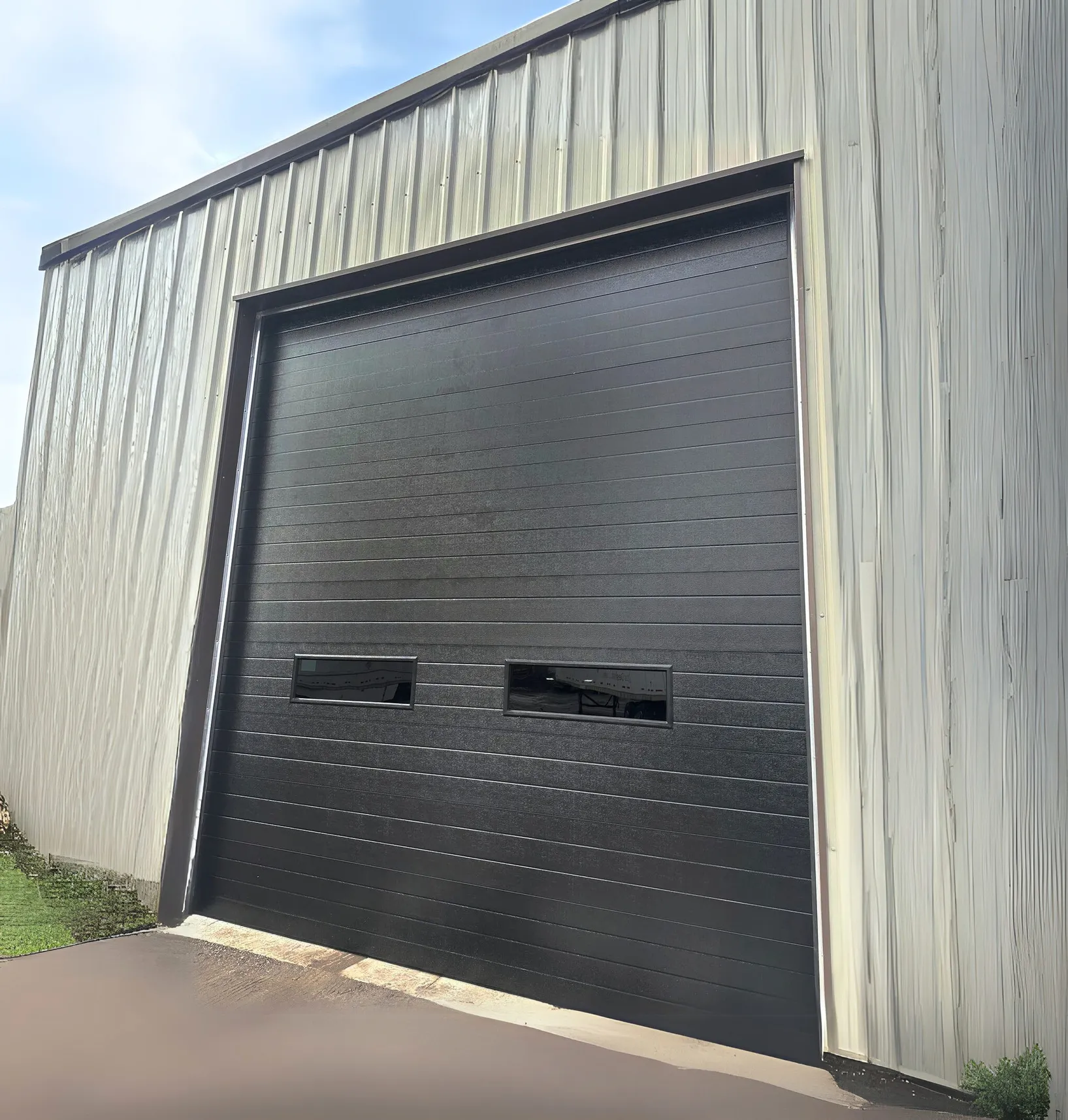 Ribbed Garage Door with clean industrial linear ridges
